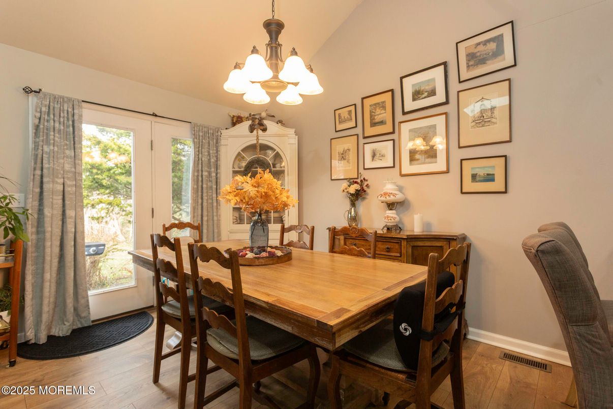 Chandelier, Dining room, Interior, Wood Texture Flooring