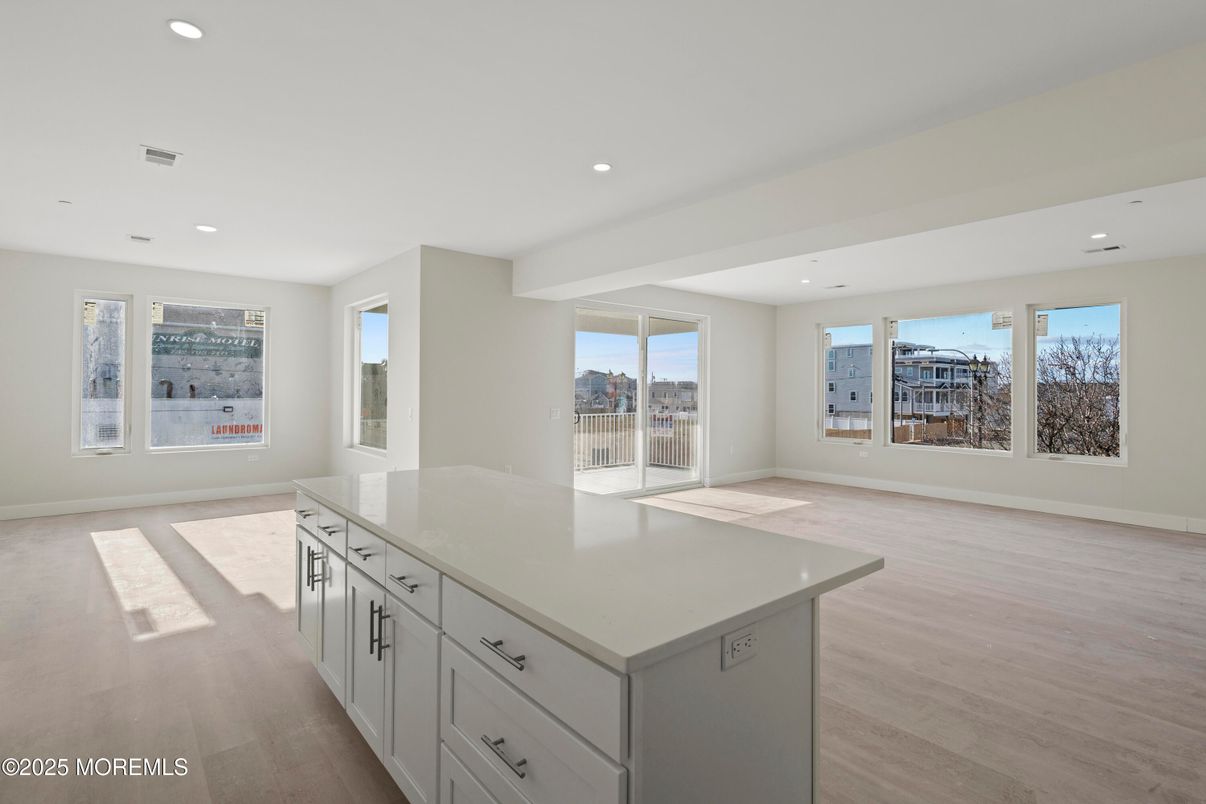 Empty room, Interior, Kitchen, Recessed Lighting, Wood Texture Flooring