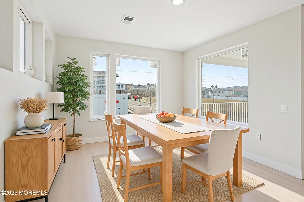 Dining room, Interior, Recessed Lighting, Wood Texture Flooring