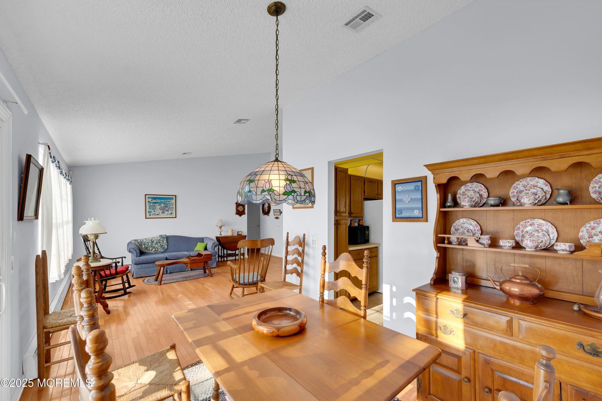 Dining room, Interior, Pendant Lights, Wood Texture Flooring