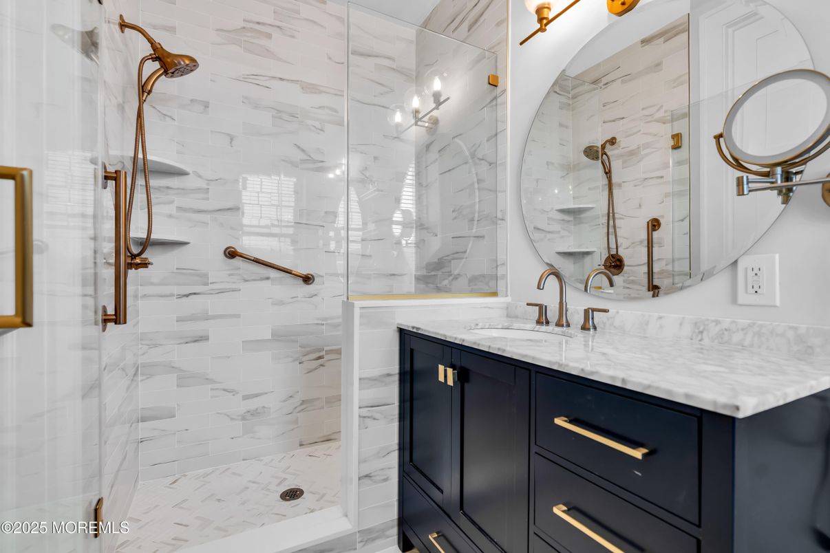 Bathroom, Glass Shower, Interior, Marble Walls