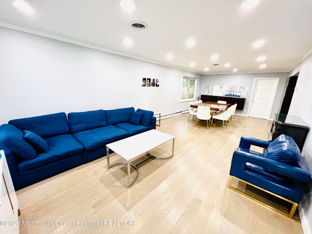 Dining room, Interior, Kitchen, Living room, Recessed Lighting, Wood Texture Flooring