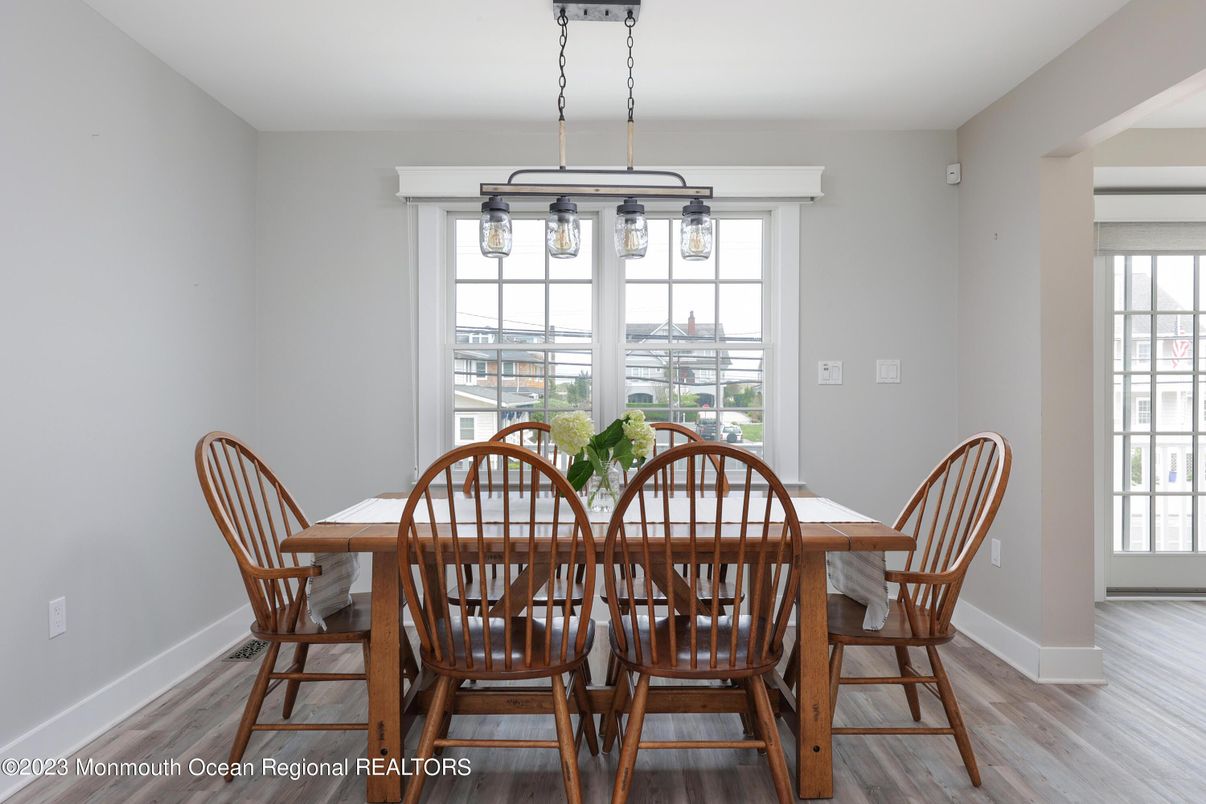 Dining room, Interior, Pendant Lights, Wood Texture Flooring