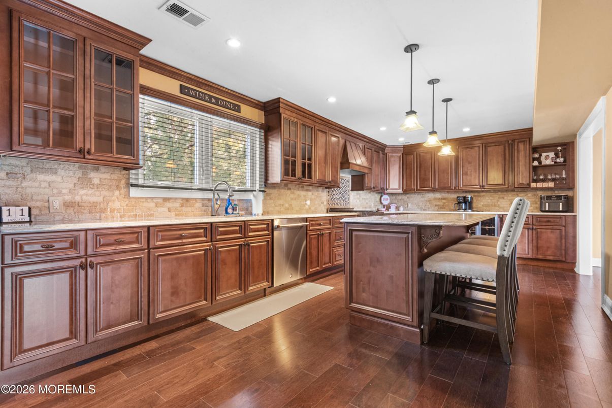 Interior, Kitchen, Pendant Lights, Recessed Lighting, Wood Texture Flooring