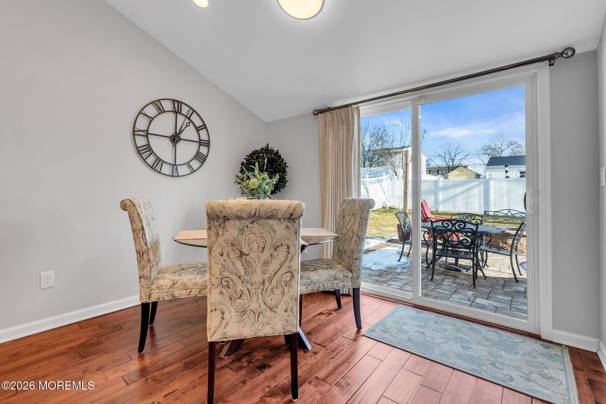 Dining room, Interior, Recessed Lighting, Wood Texture Flooring