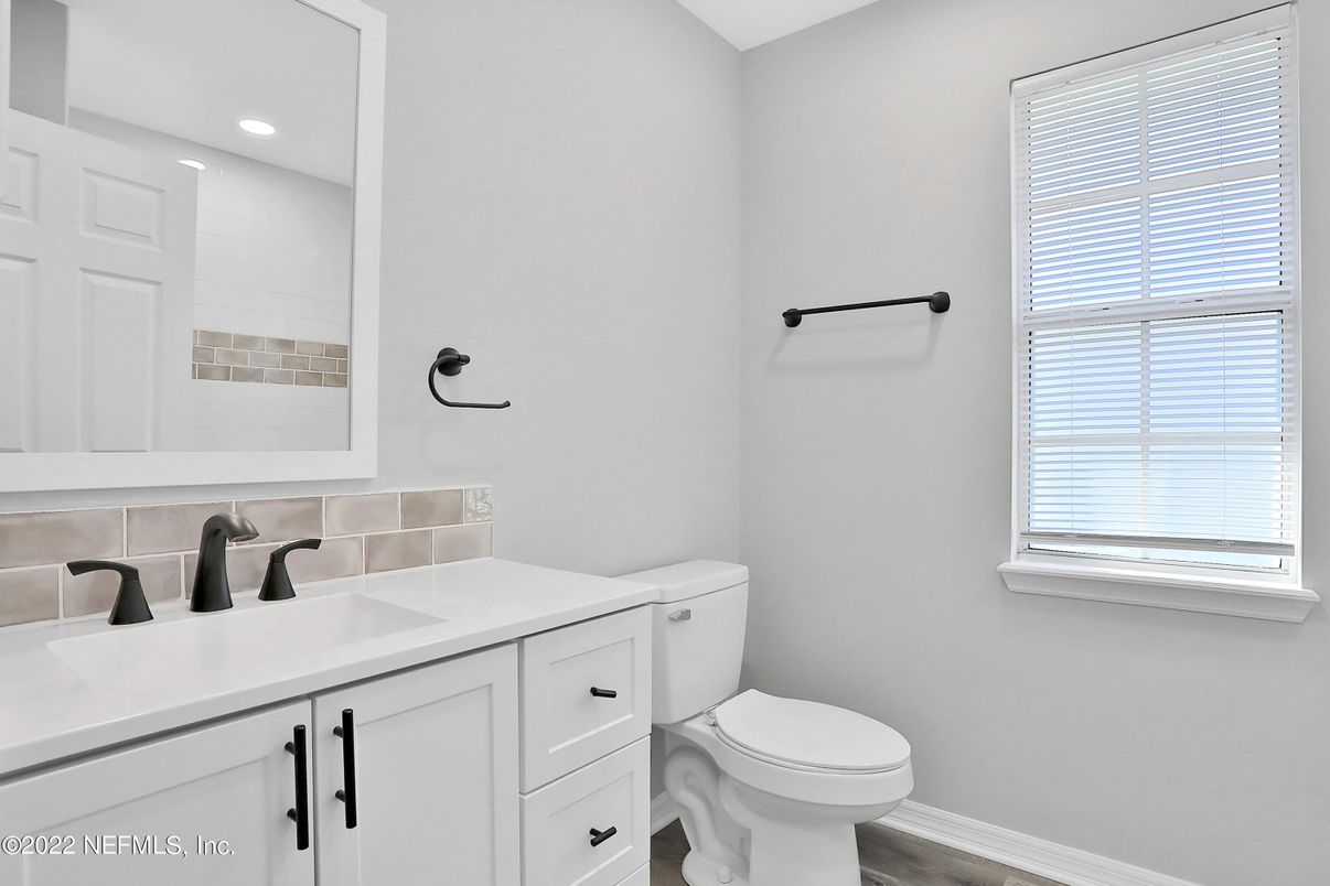 Bathroom, Interior, Recessed Lighting, Wood Texture Flooring
