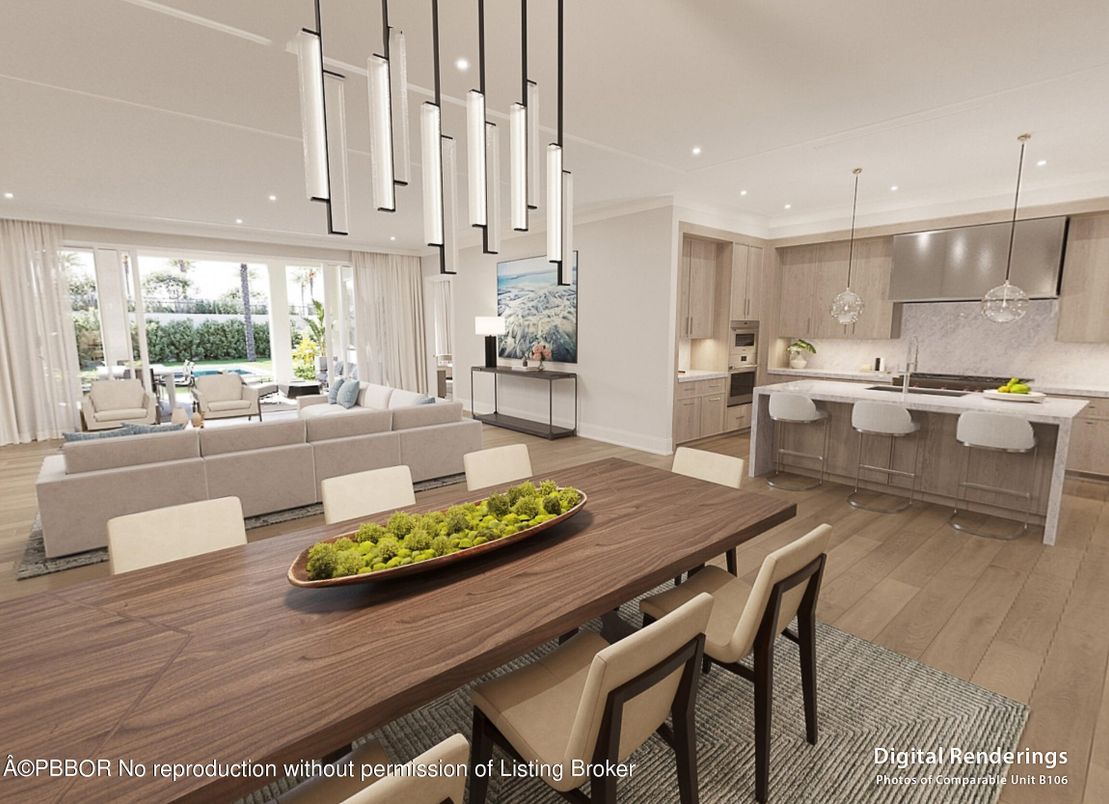 Dining room, Interior, Kitchen, Living room, Pendant Lights, Recessed Lighting, Stainless Steel Appliances, Wood Texture Flooring