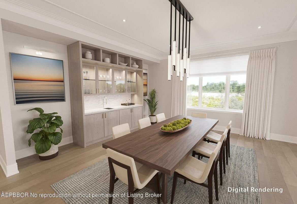 Dining room, Interior, Pendant Lights, Recessed Lighting, Wood Texture Flooring