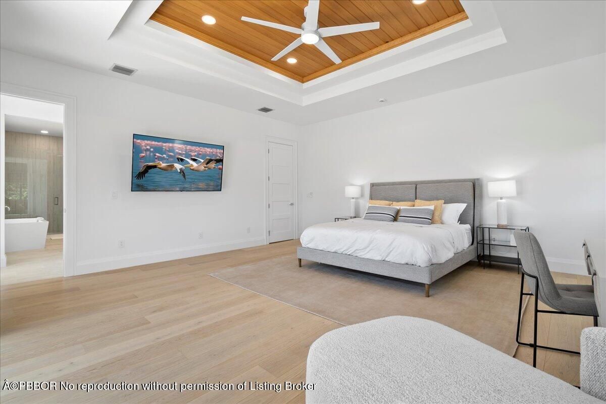 Bedroom, Interior, Recessed Lighting, Wooden Ceilings, Wood Texture Flooring