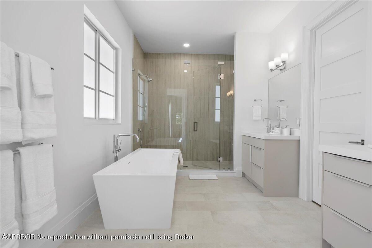Bathroom, Dual Sink Vanities, Free Standing Baths, Glass Shower, Interior, Recessed Lighting