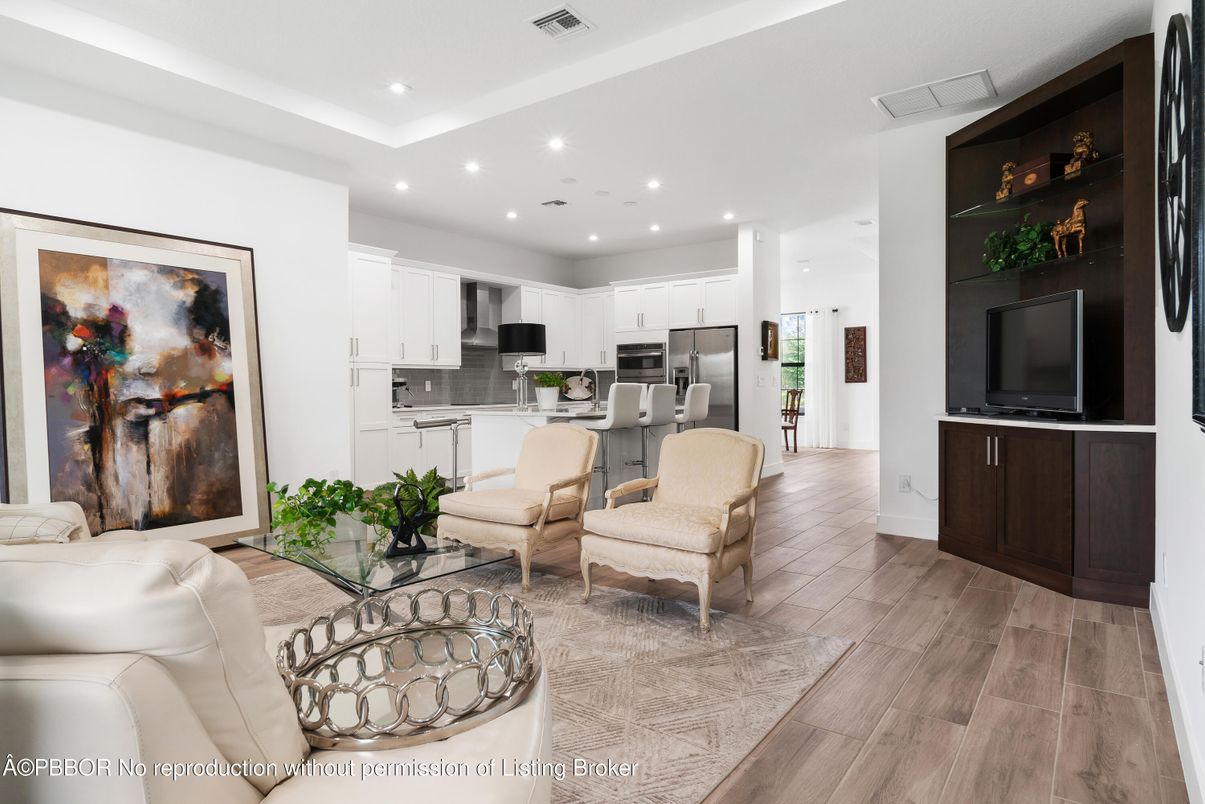 Interior, Kitchen, Living room, Recessed Lighting, Stainless Steel Appliances, Wood Texture Flooring