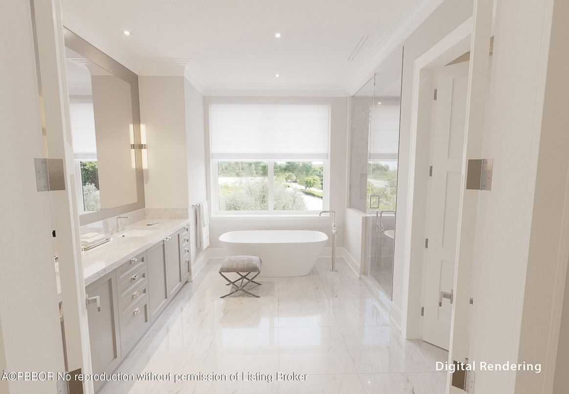 Bathroom, Dual Sink Vanities, Free Standing Baths, Interior, Marble, Recessed Lighting