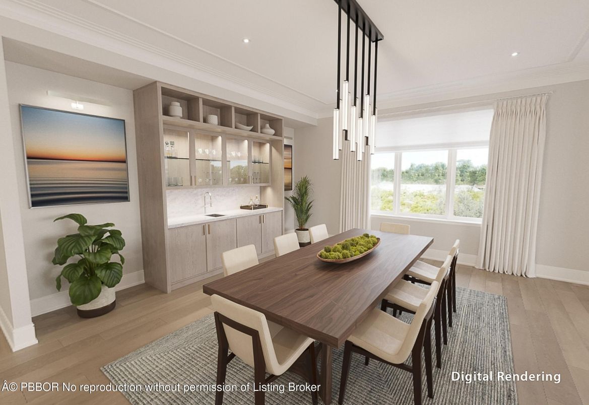 Dining room, Interior, Pendant Lights, Recessed Lighting, Wood Texture Flooring