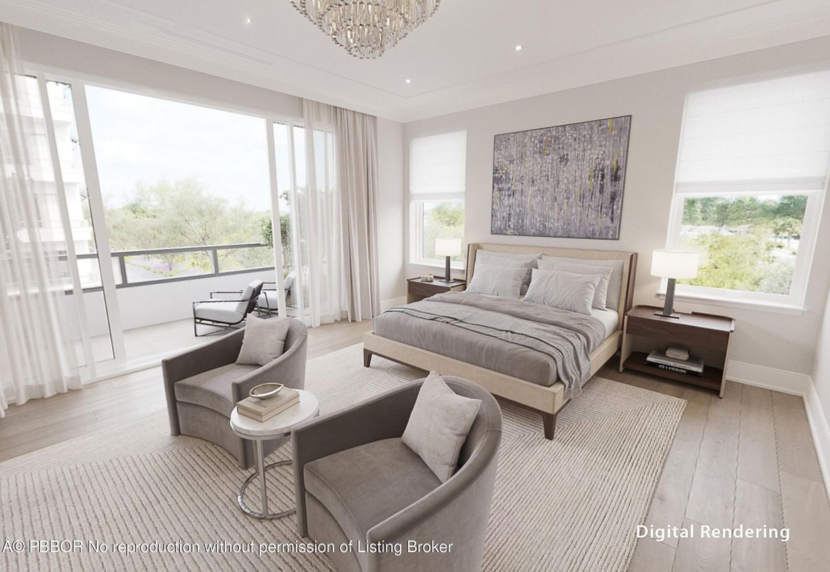 Bedroom, Chandelier, Interior, Recessed Lighting, Wood Texture Flooring