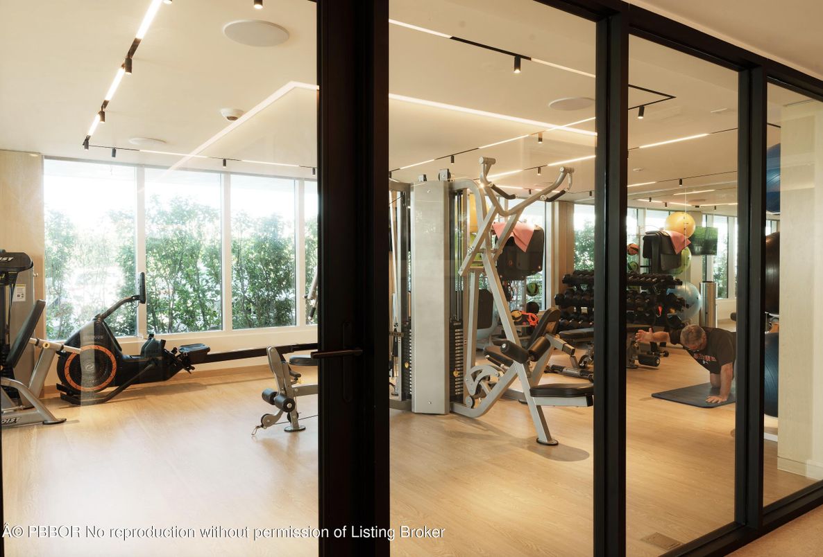 Fitness Equipment, Gym, Interior, Recessed Lighting, Wood Texture Flooring