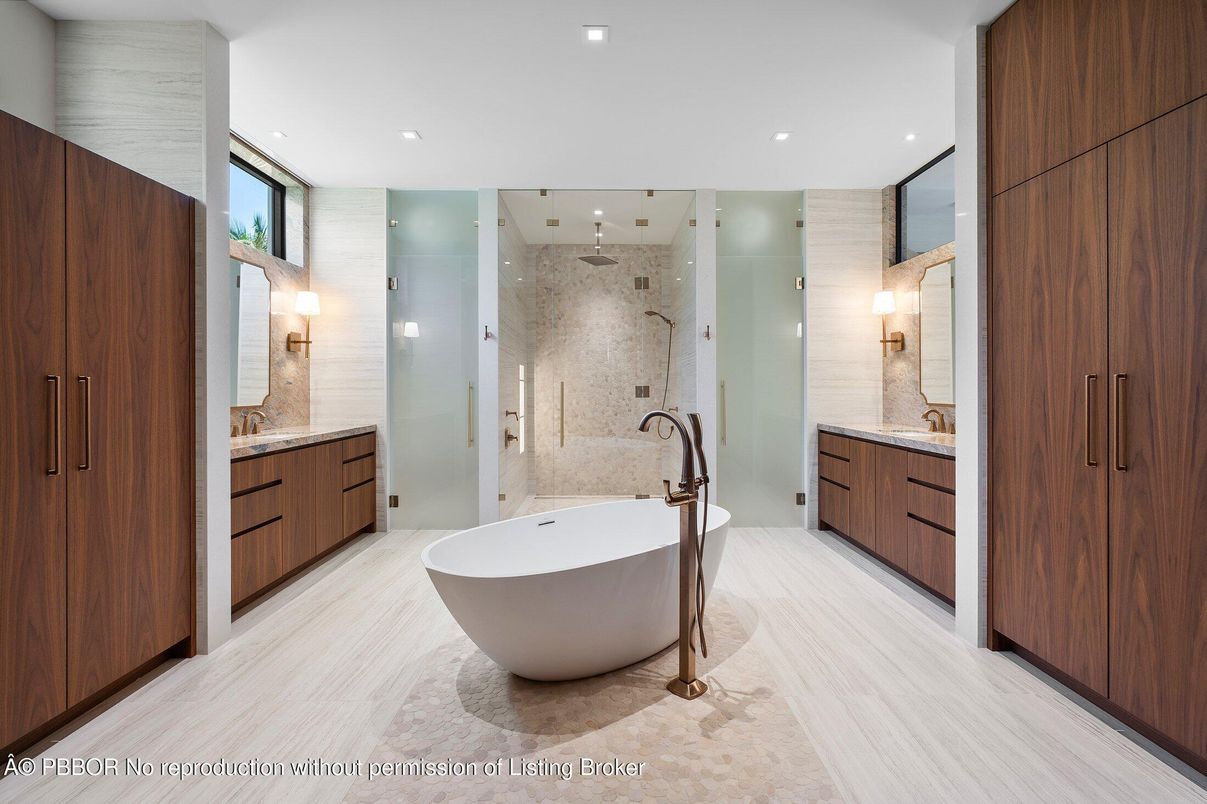 Bathroom, Dual Sink Vanities, Free Standing Baths, Glass Shower, Interior, Recessed Lighting