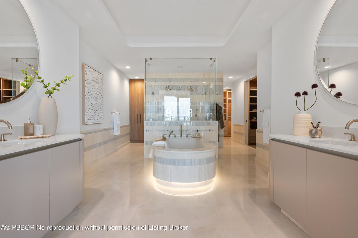 Bathroom, Dual Sink Vanities, Glass Shower, Interior, Recessed Lighting