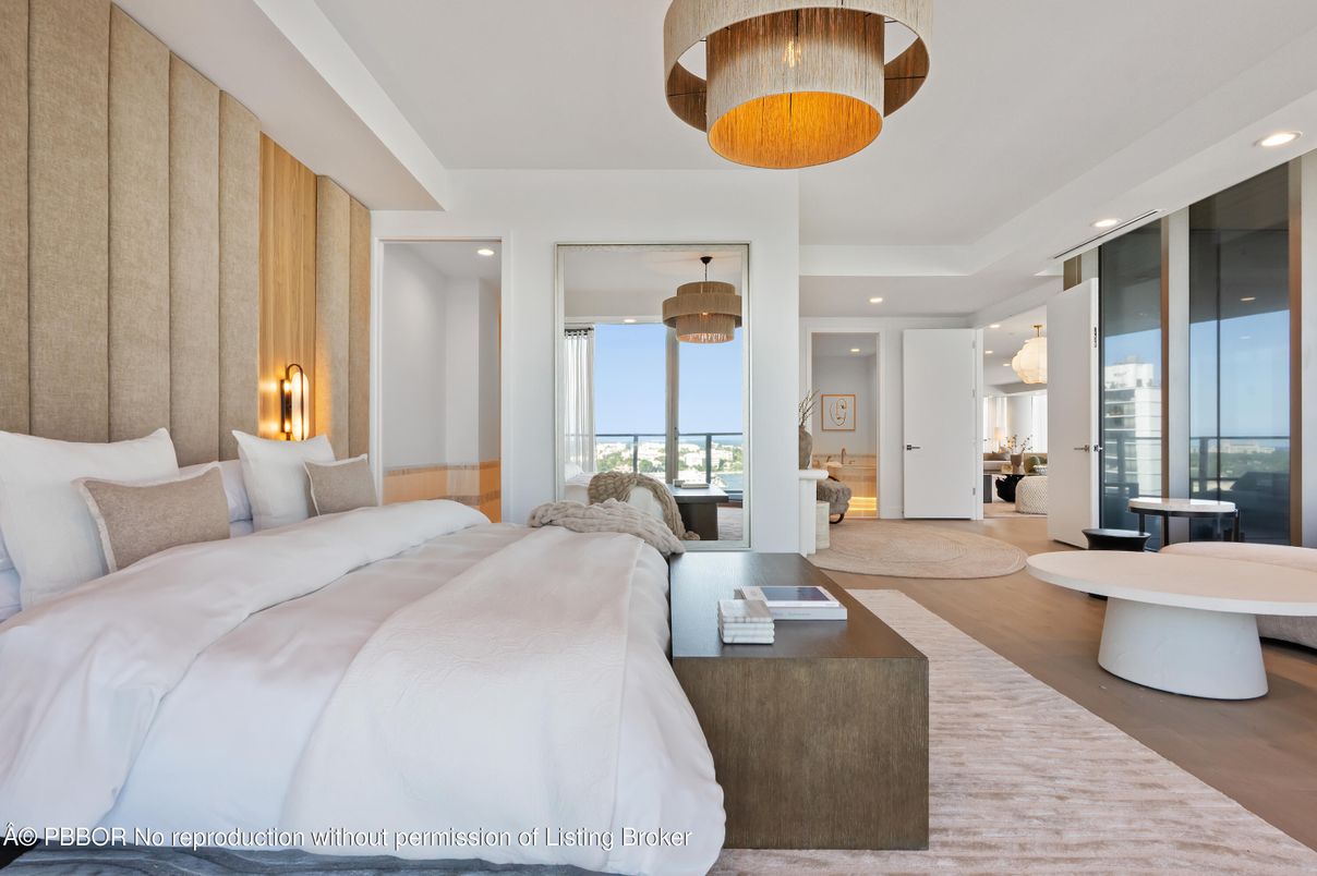 Bedroom, Chandelier, Interior, Recessed Lighting, Wood Texture Flooring