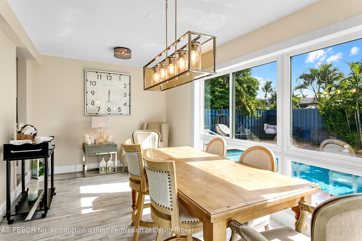 Dining room, Interior, Pendant Lights, Wood Texture Flooring