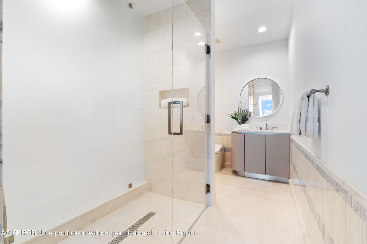 Bathroom, Glass Shower, Interior, Recessed Lighting