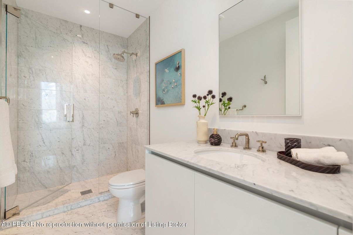 Bathroom, Glass Shower, Interior, Marble Walls, Recessed Lighting