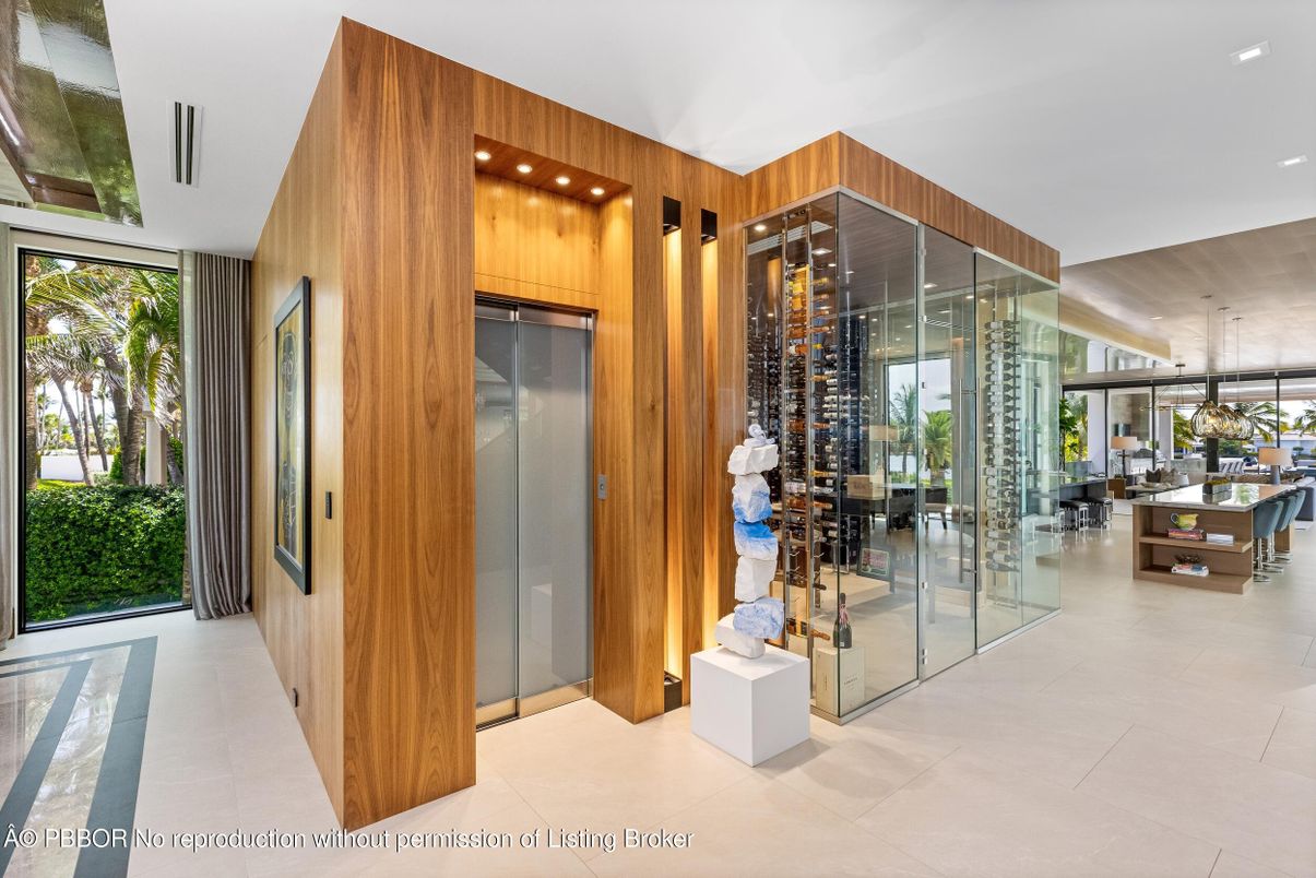 Elevator, Interior, Pendant Lights, Recessed Lighting, Wine Storage, Wooden Walls