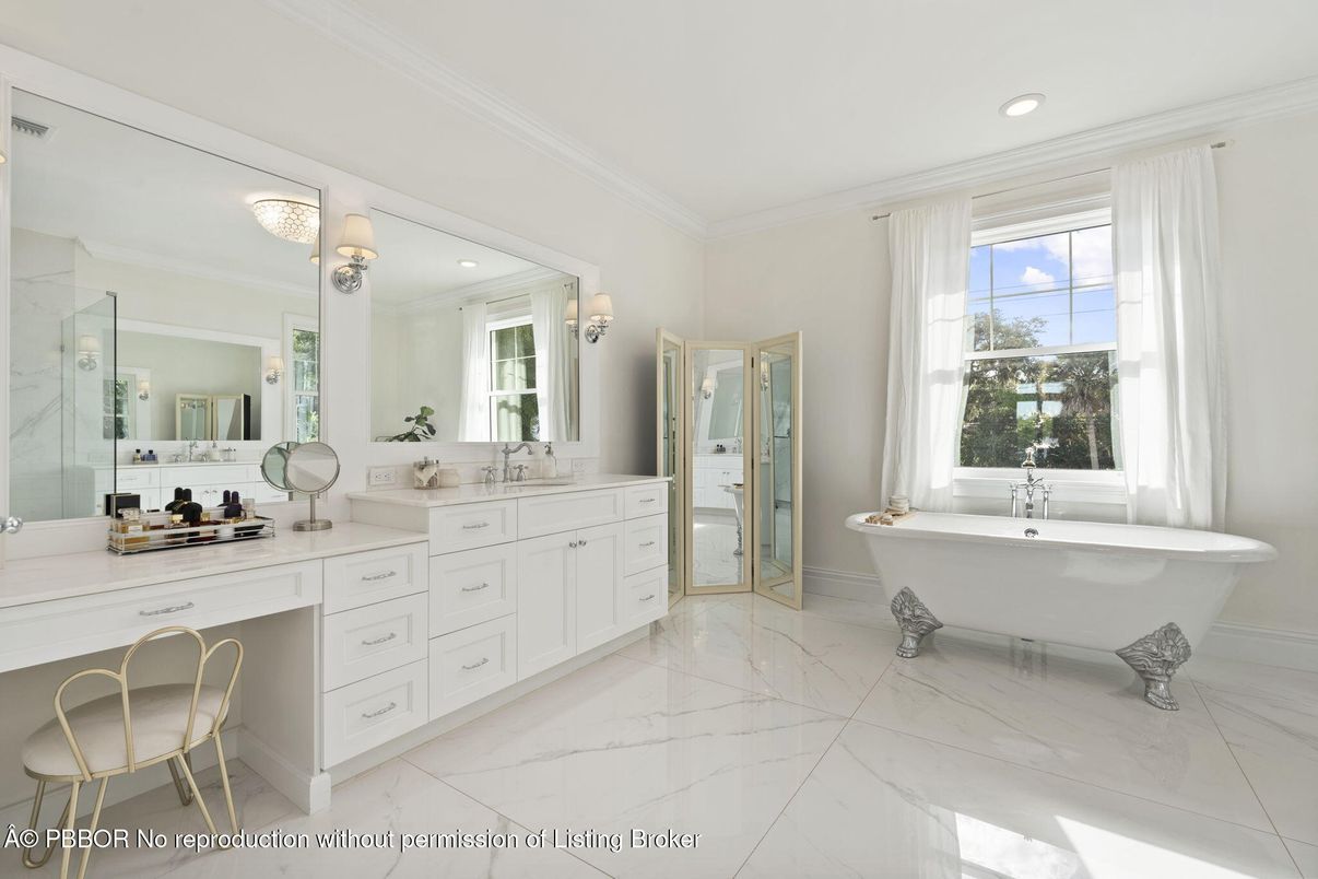 Bathroom, Dual Sink Vanities, Free Standing Baths, Interior, Marble, Recessed Lighting