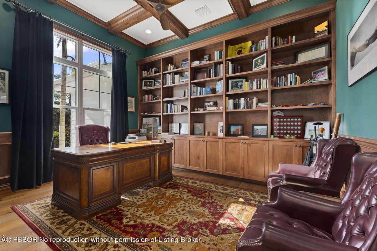 Home Office, Interior, Recessed Lighting, Wooden Beams, Wood Texture Flooring