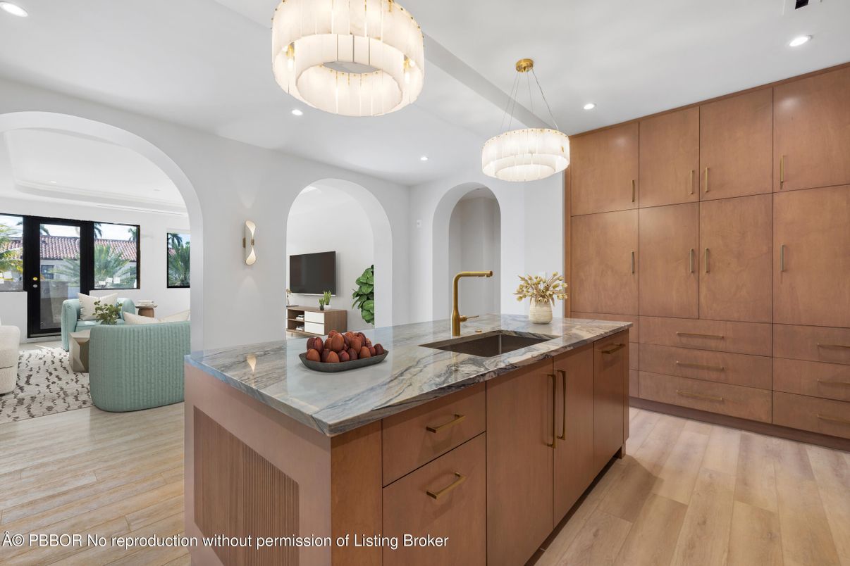 Interior, Kitchen, Pendant Lights, Recessed Lighting, Wood Texture Flooring