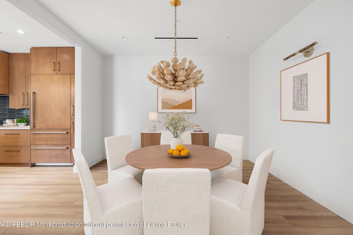 Dining room, Interior, Kitchen, Recessed Lighting, Wood Texture Flooring