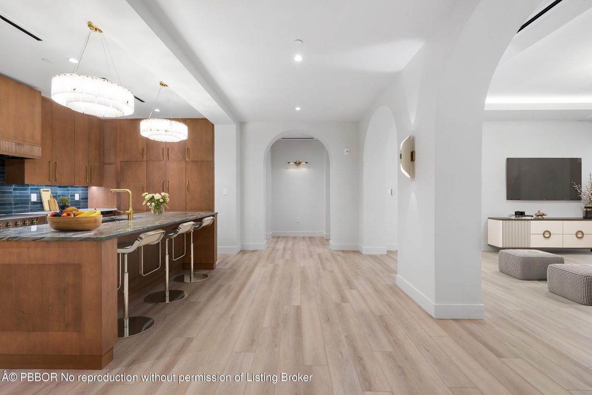 Interior, Kitchen, Pendant Lights, Recessed Lighting, Wood Texture Flooring