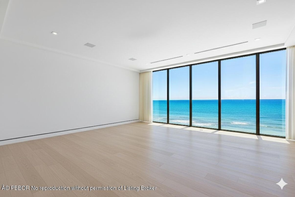 Empty room, Interior, Recessed Lighting, Water, Wood Texture Flooring