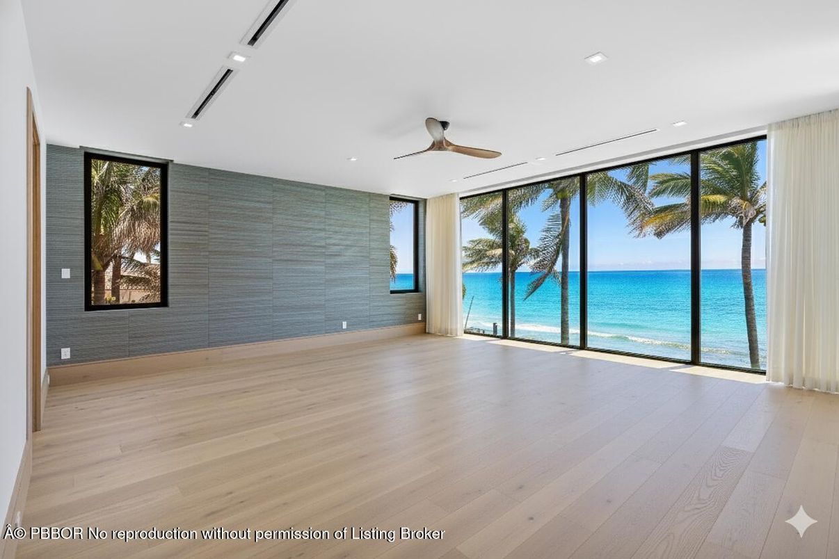 Empty room, Interior, Recessed Lighting, Water, Wood Texture Flooring