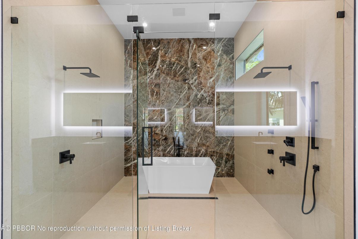 Bathroom, Free Standing Baths, Glass Shower, Interior, Recessed Lighting