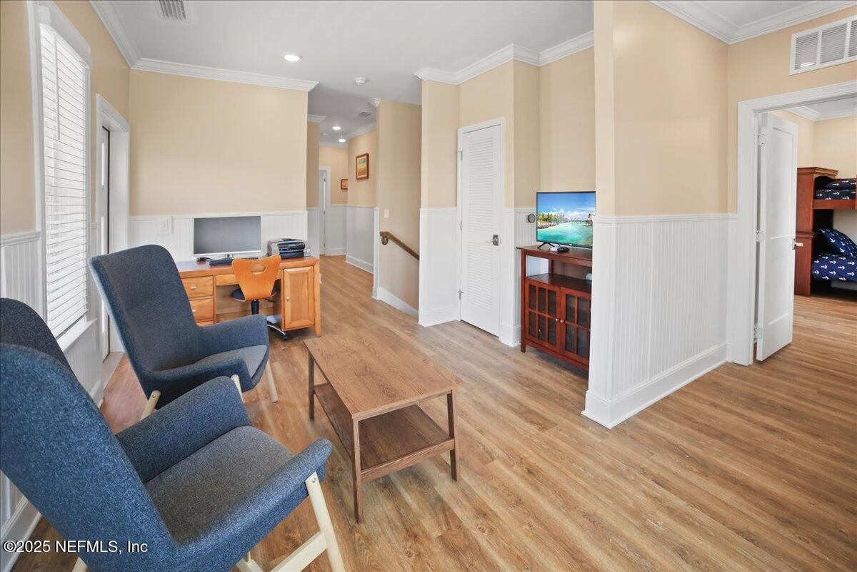 Home Office, Interior, Living room, Recessed Lighting, Wood Texture Flooring