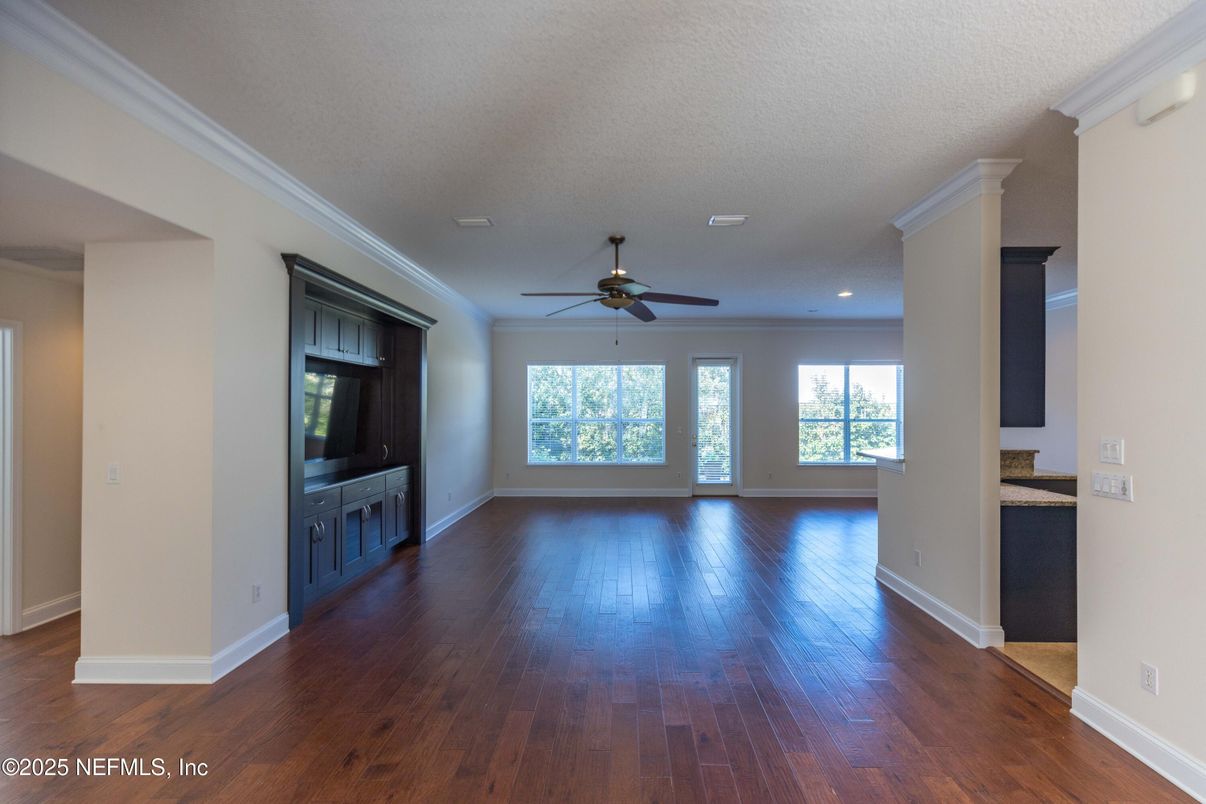 Empty room, Interior, Recessed Lighting, Wood Texture Flooring