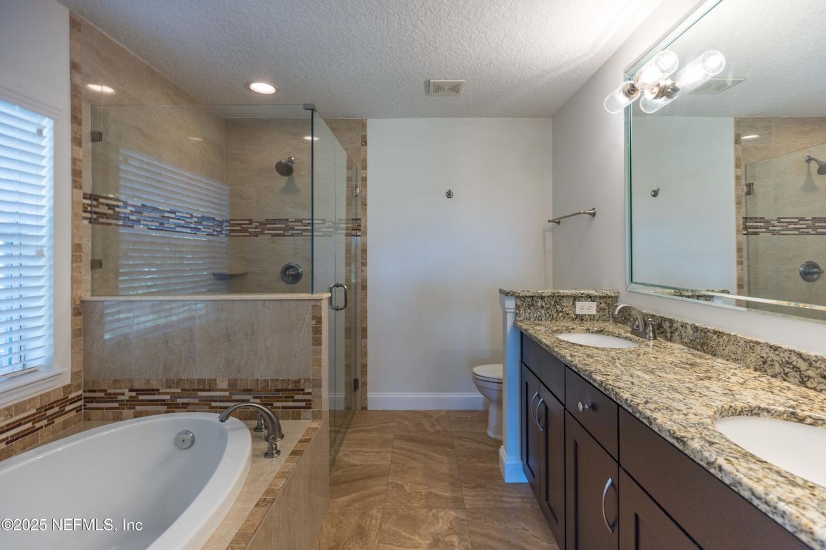 Bathroom, Dual Sink Vanities, Glass Shower, Interior, Recessed Lighting