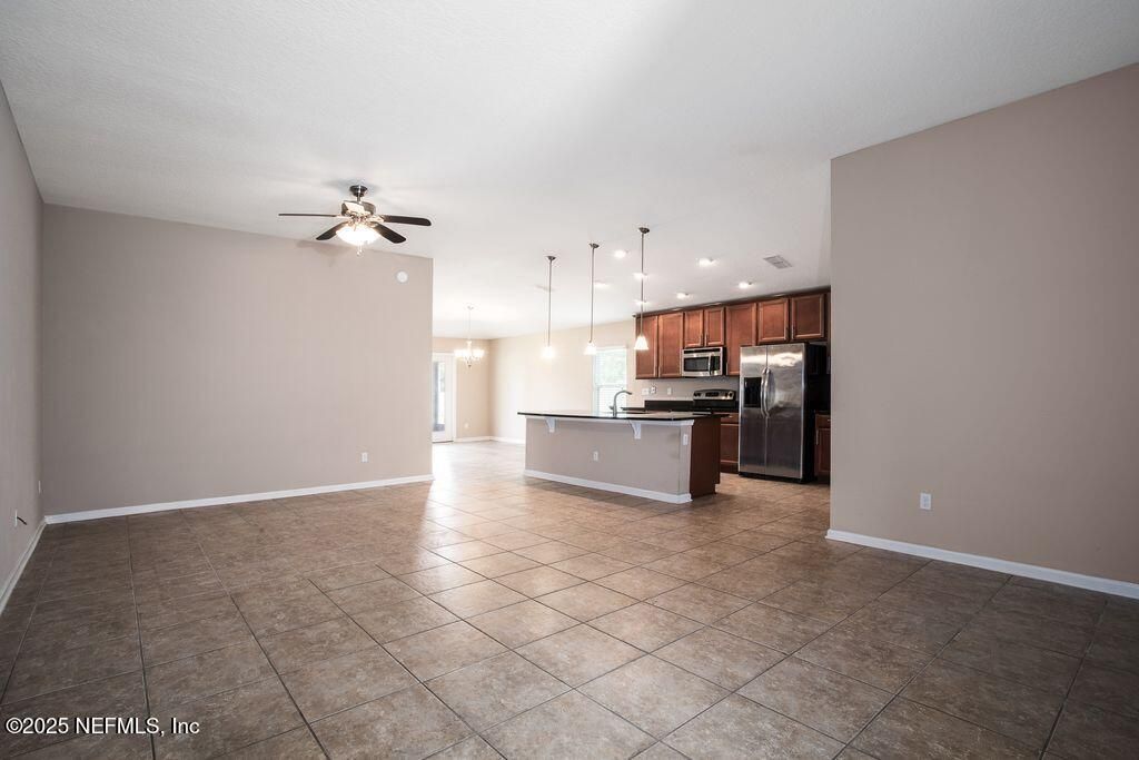 Empty room, Interior, Kitchen, Pendant Lights, Recessed Lighting, Stainless Steel Appliances