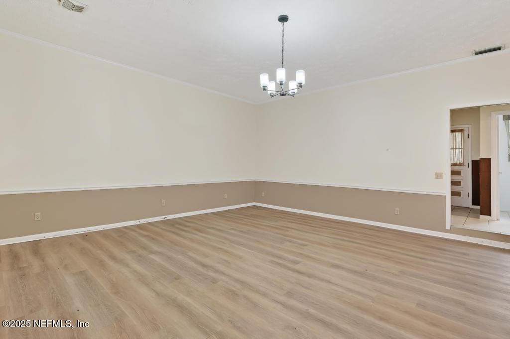 Chandelier, Empty room, Interior, Pendant Lights, Wood Texture Flooring