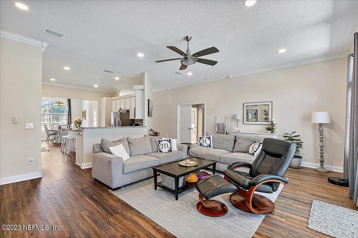 Dining room, Interior, Kitchen, Living room, Recessed Lighting, Wood Texture Flooring