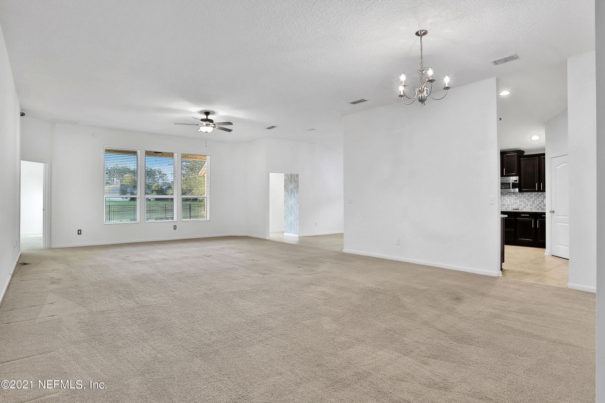 Chandelier, Empty room, Interior, Kitchen, Recessed Lighting