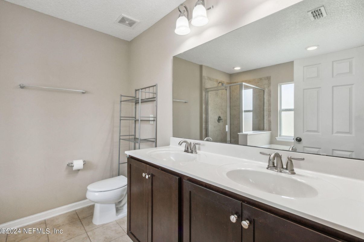 Bathroom, Dual Sink Vanities, Glass Shower, Interior, Recessed Lighting
