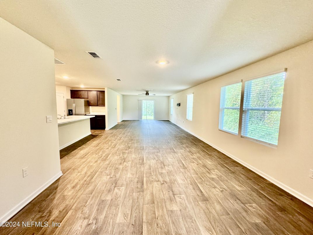 Empty room, Interior, Kitchen, Recessed Lighting, Wood Texture Flooring