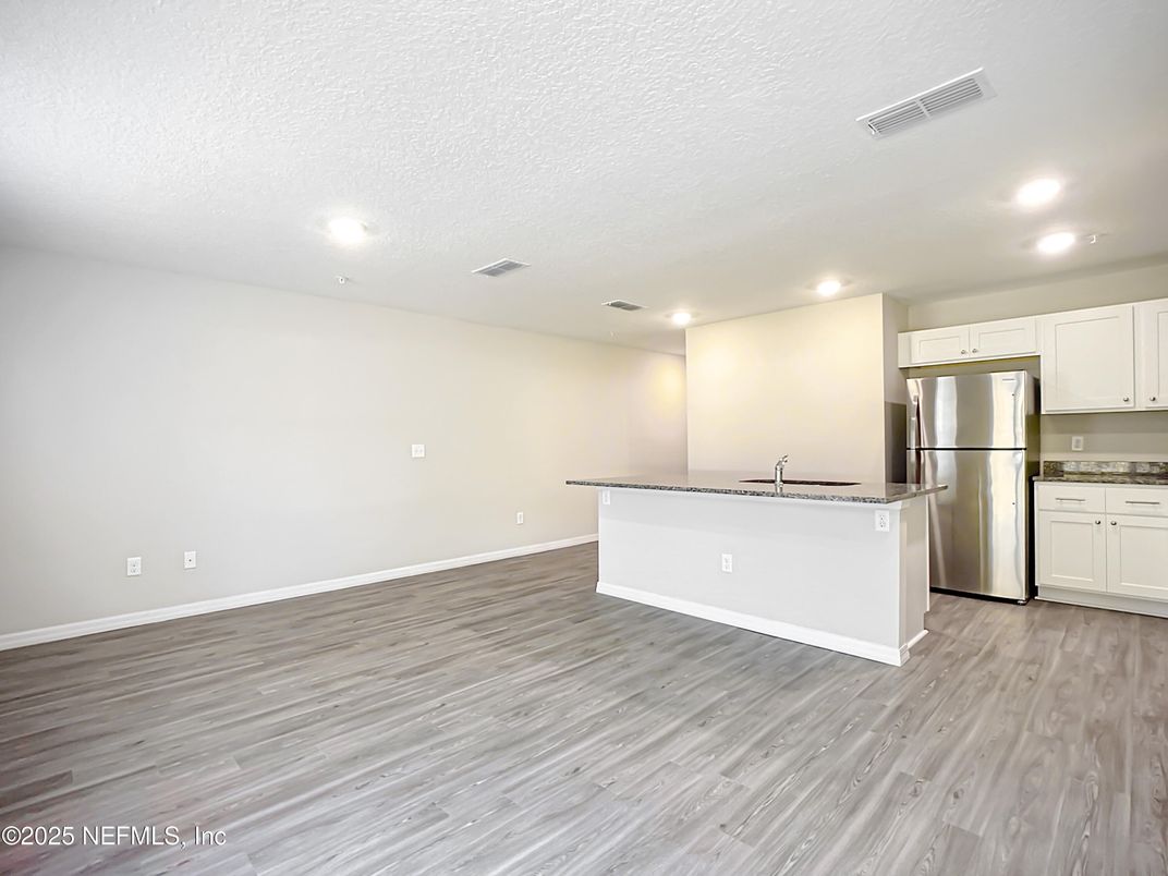 Empty room, Interior, Kitchen, Recessed Lighting, Wood Texture Flooring