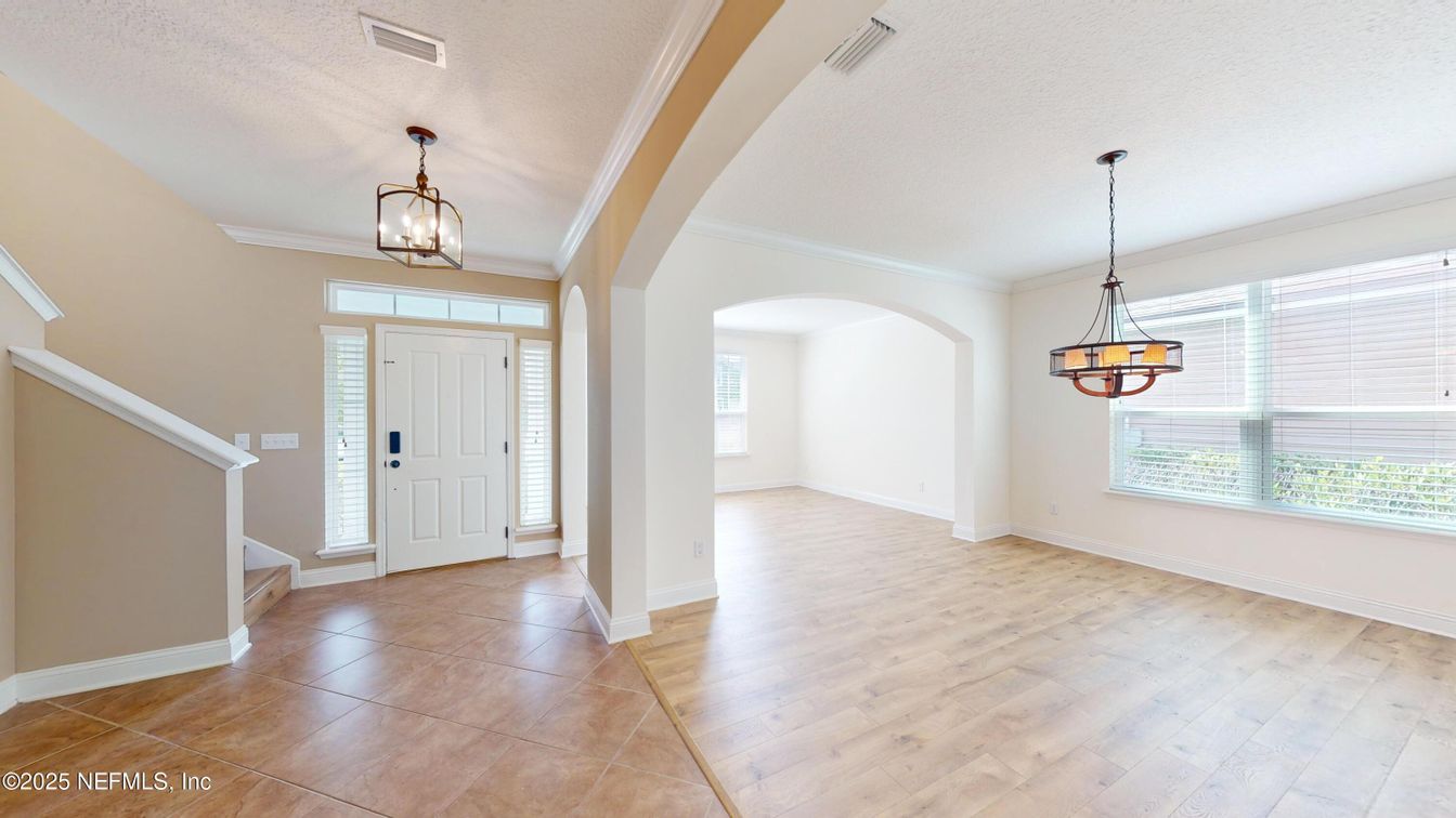 Chandelier, Empty room, Interior, Pendant Lights, Wood Texture Flooring