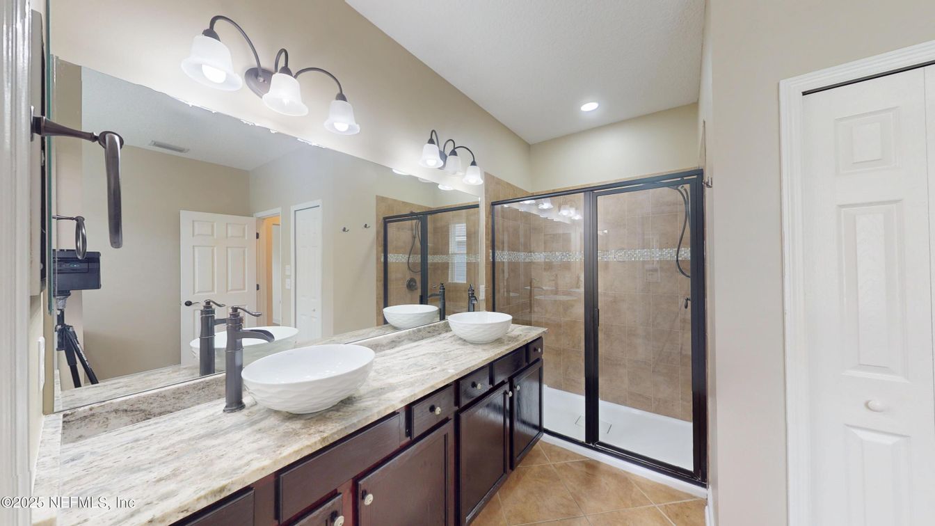 Bathroom, Dual Sink Vanities, Glass Shower, Interior, Recessed Lighting