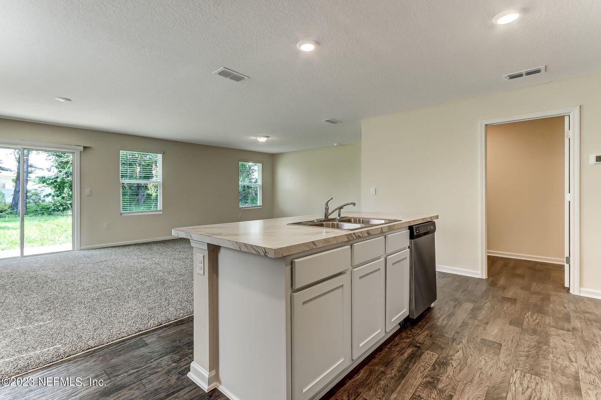 Interior, Kitchen, Recessed Lighting, Wood Texture Flooring