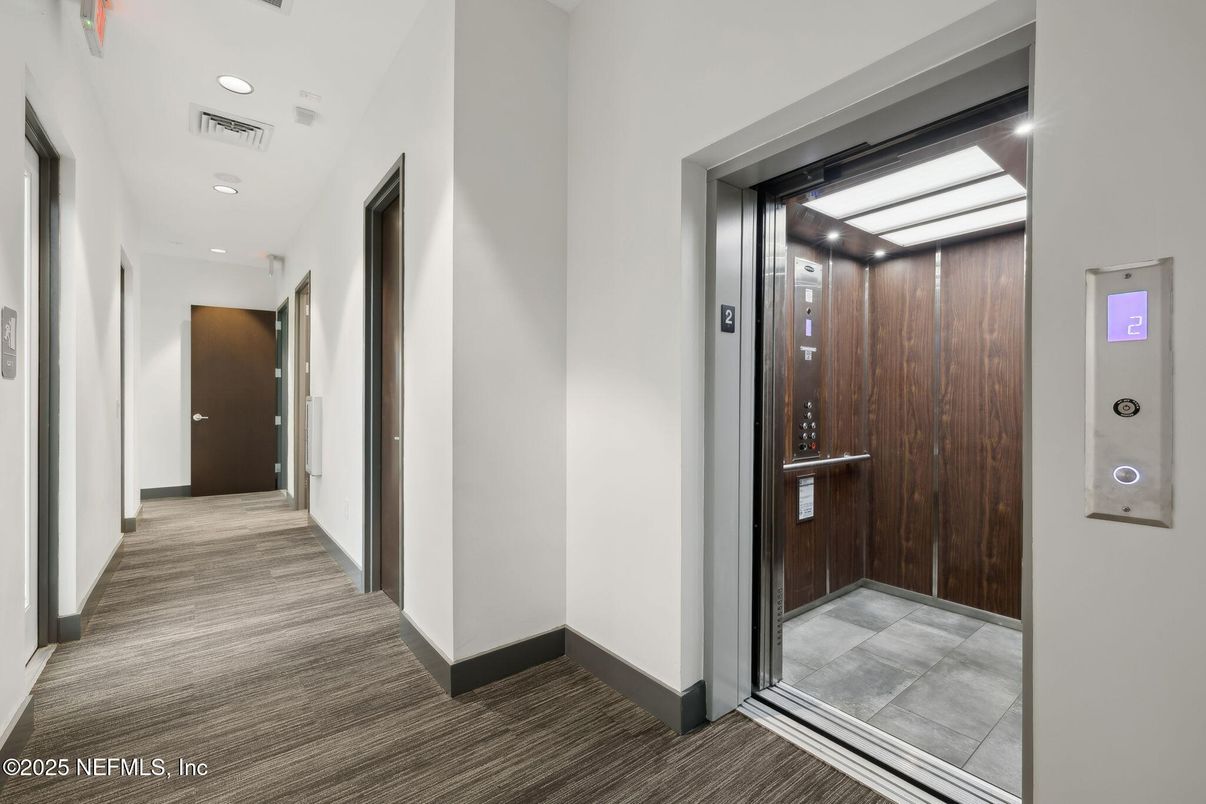 Elevator, Interior, Recessed Lighting, Wooden Walls