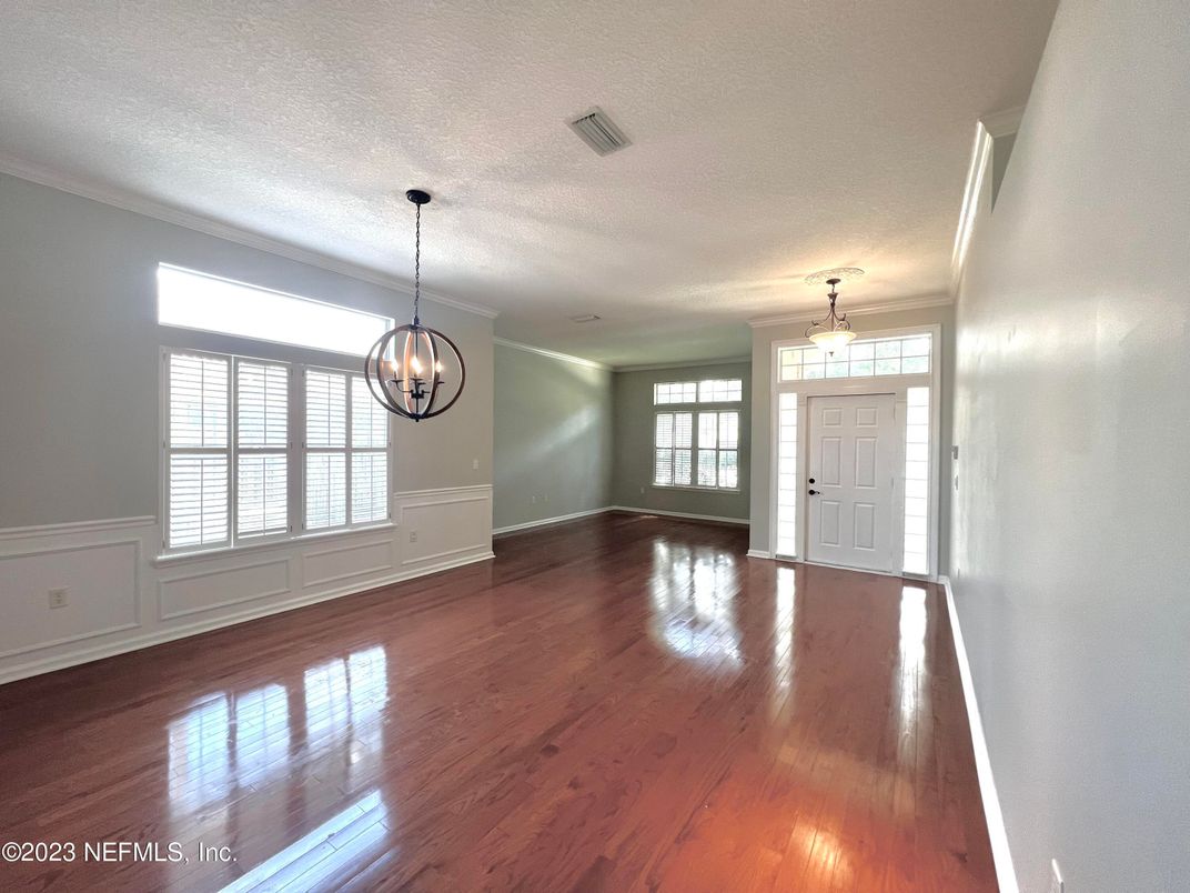 Chandelier, Empty room, Interior, Pendant Lights, Wood Texture Flooring