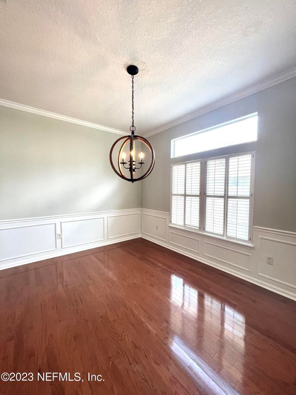 Chandelier, Empty room, Interior, Pendant Lights, Wood Texture Flooring